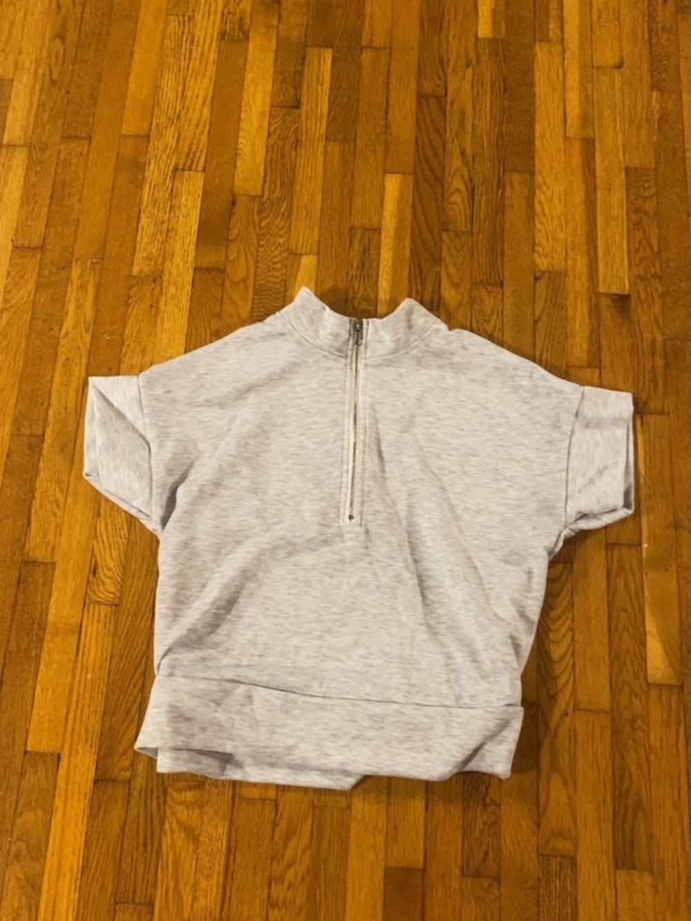 Short-Sleeve Heather Gray Mock Neck Half-Zip Top